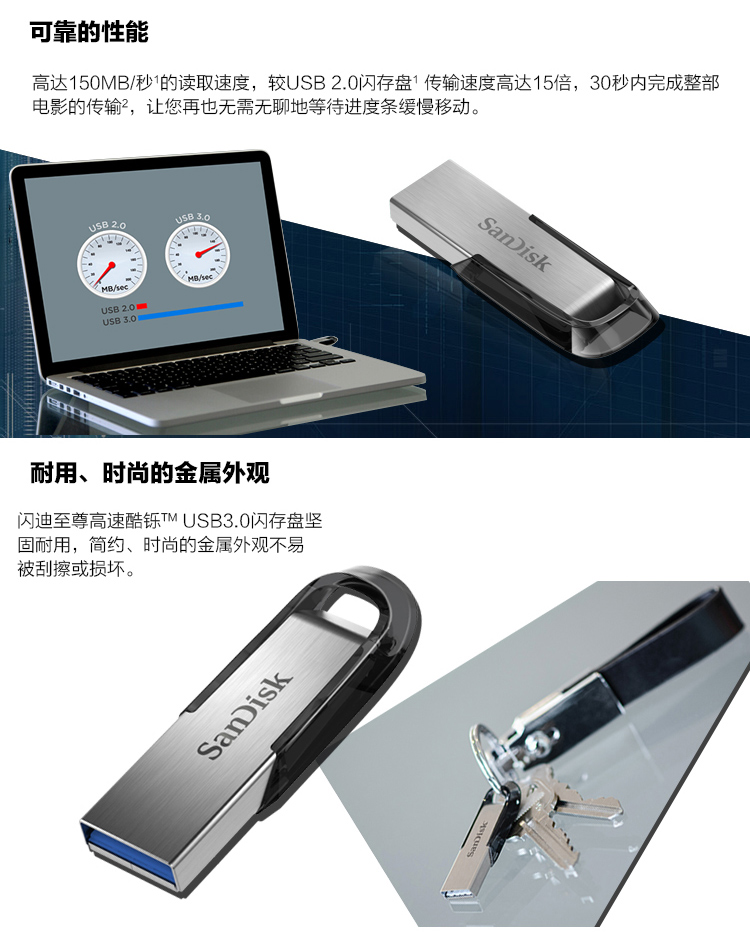 闪迪（SanDisk）酷铄(CZ73) USB3.0 金属U盘 128GB 读150MB/秒-京东