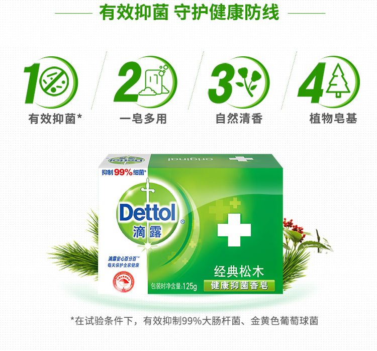 滴露（Dettol） 健康抑菌香皂 经典松木 1块装125g...-京东