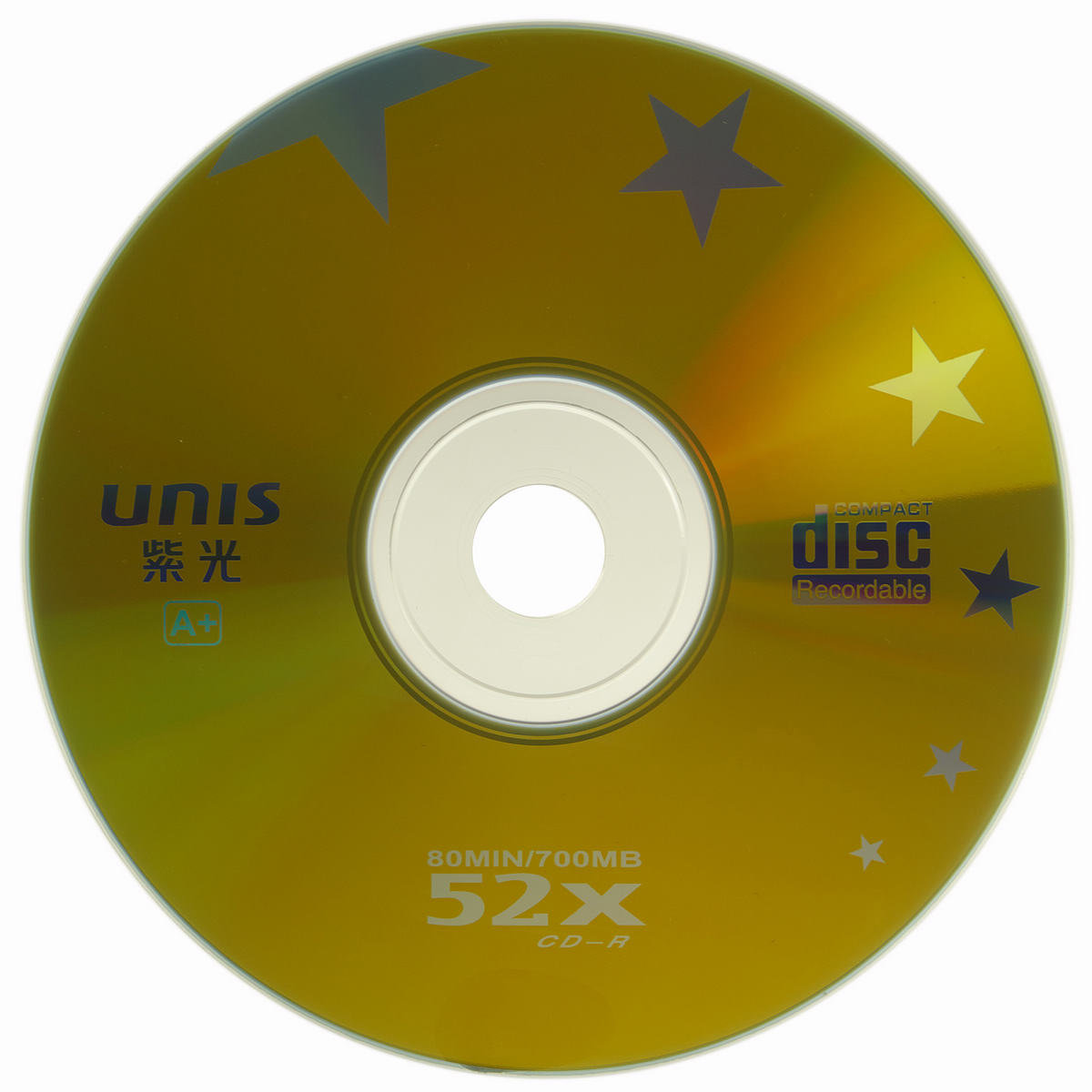 紫光（UNIS）CD-R光盘 刻录盘 金星系列 52速700M 桶装50片 空白光盘光碟-京东